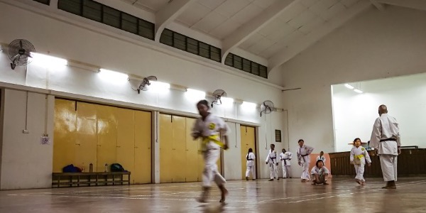 People training in a martial arts studio